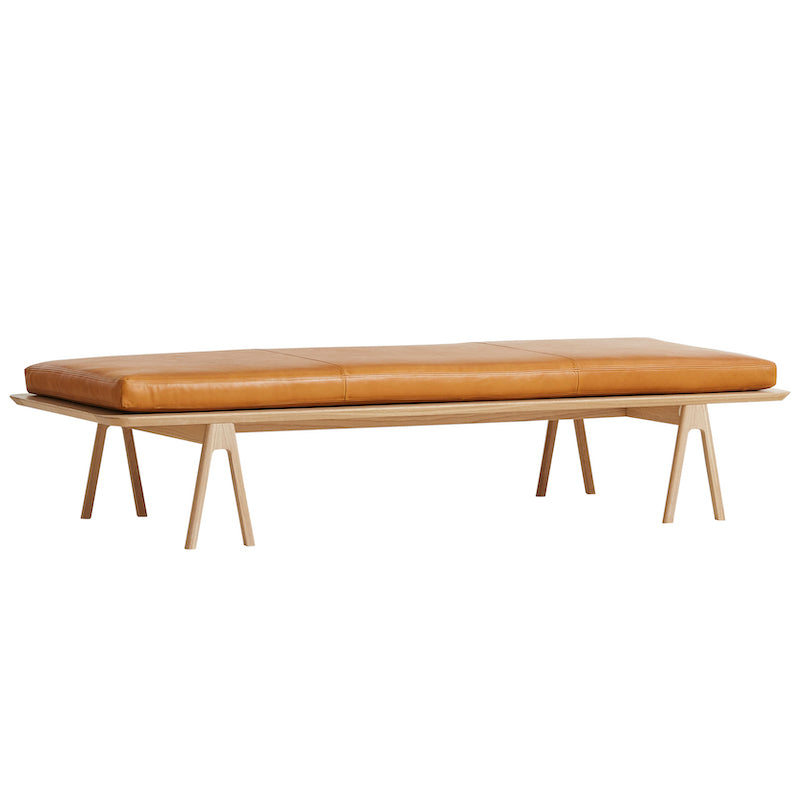 Level Daybed Træ Læder Woud Egetræ Cognac Læder Ønsker Ingen Ekstra Pude - Woud Daybed