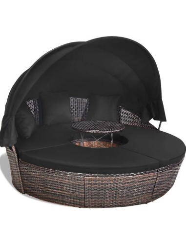 Sort Rund Daybed Solseng Udendørs Polyrattan Polyester Ø190 Brun - Daybed