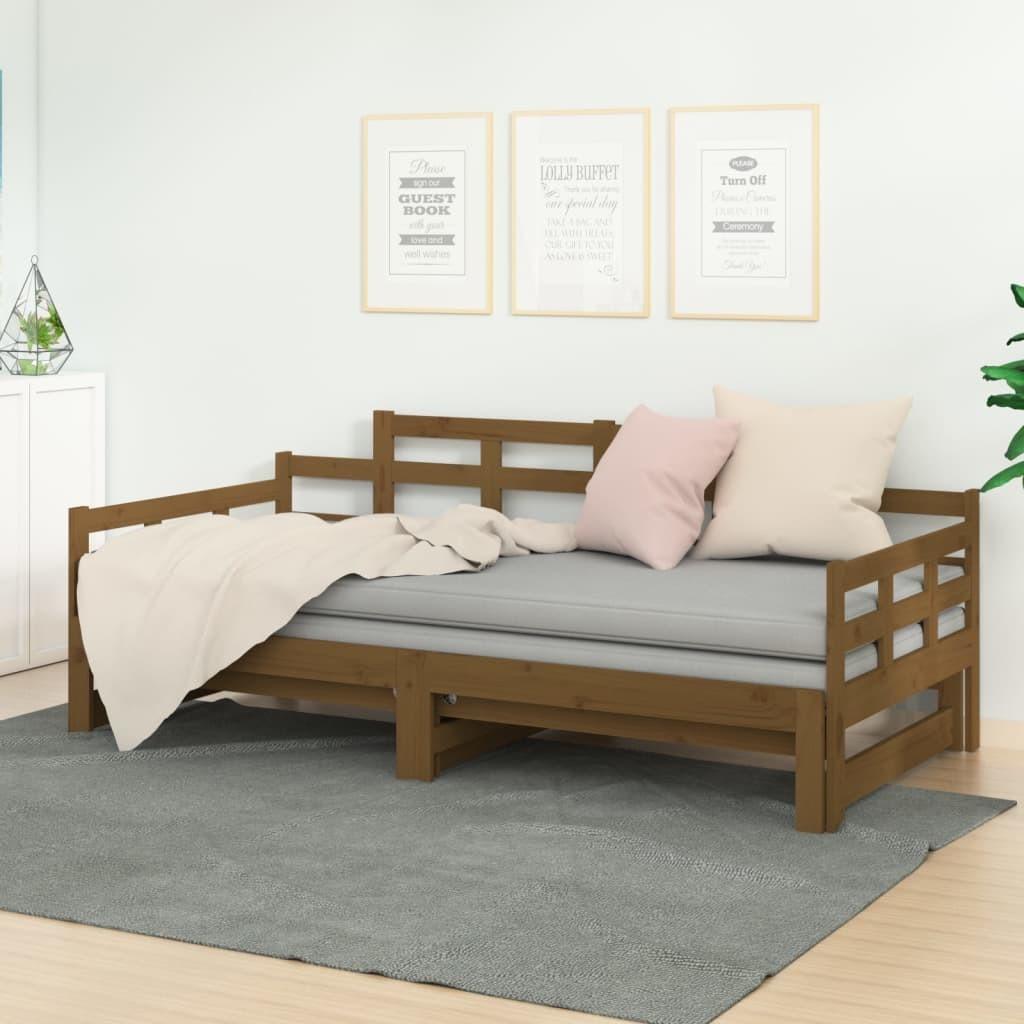 Brun Daybed Med Udtræk 2x90x200 Massivt Fyrretræ Gylden - Boligcenter Daybed  - 8720287074083