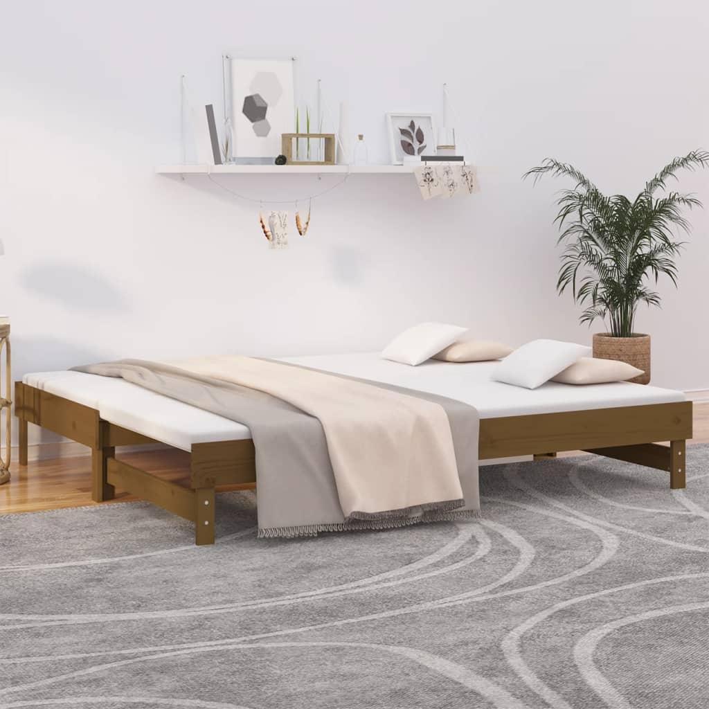 Brun Daybed Med Udtræk 2x100x200 Massivt Fyrretræ Gylden - Boligcenter Daybed  - 8720845639020
