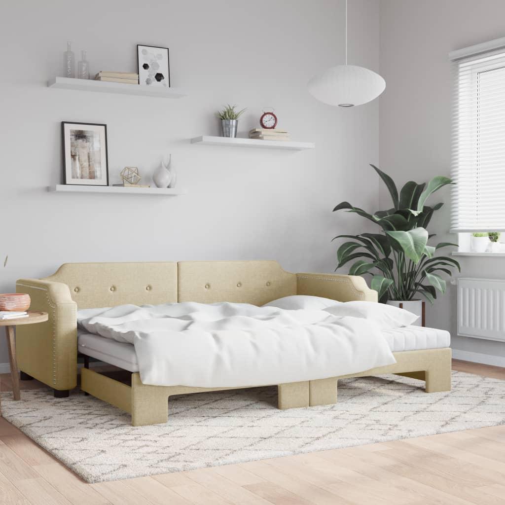 Daybed Med Udtræk Madras 100x200 Stof Cremefarvet - Boligcenter Daybed  - 8720845469313