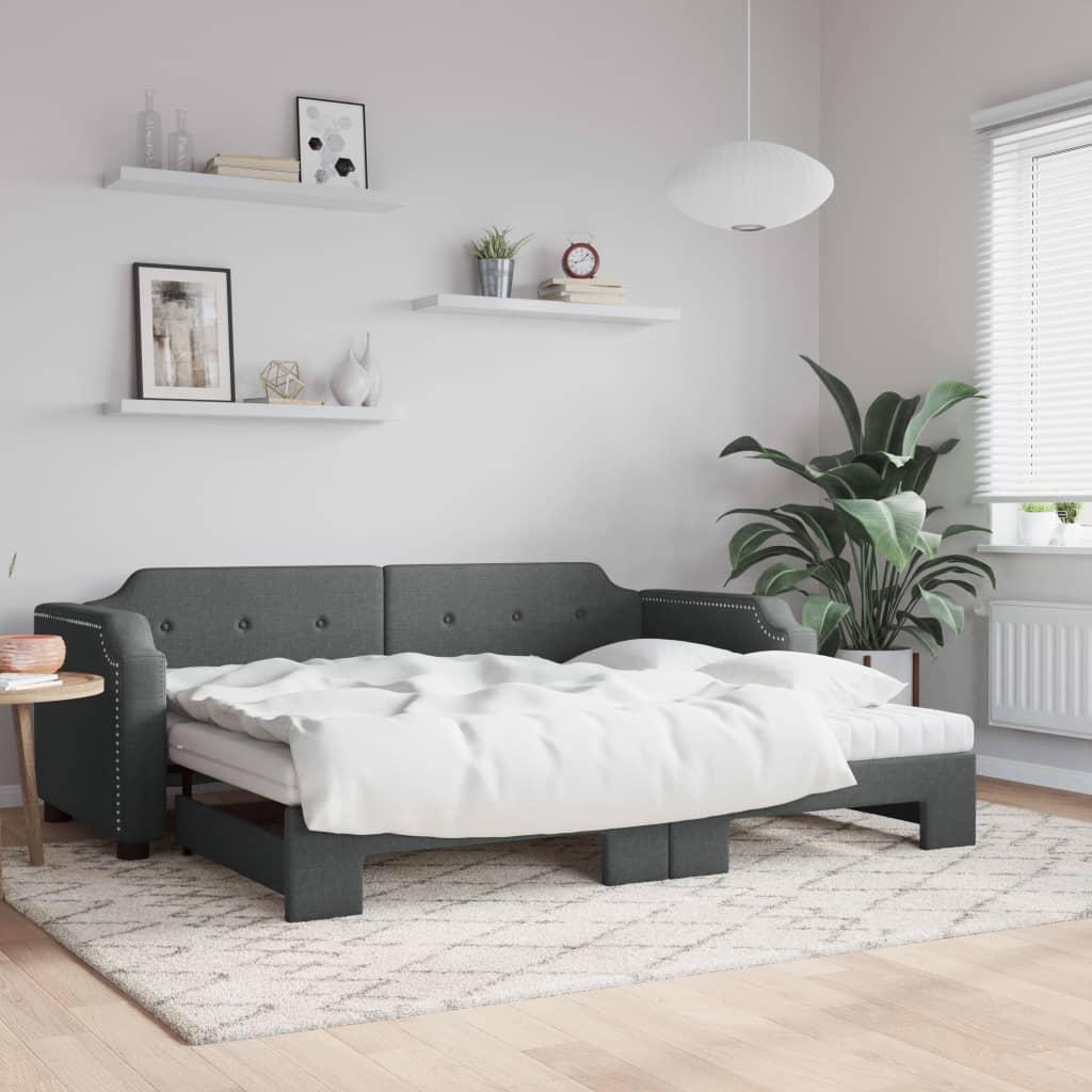 Daybed Med Udtræk Madras 100x200 Stof Mørkegrå - Boligcenter Daybed  - 8720845465865