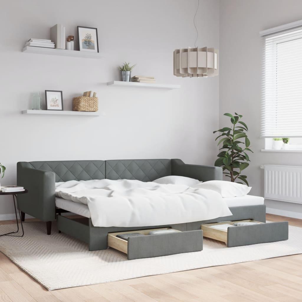 Daybed Med Udtræk Skuffer 90x190 Stof Mørkegrå - Boligcenter Daybed  - 8720845462376