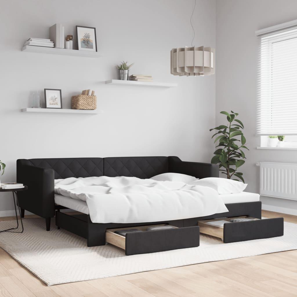 Sort Daybed Med Udtræk Skuffer 90x190 Stof - Boligcenter Daybed  - 8720845462567
