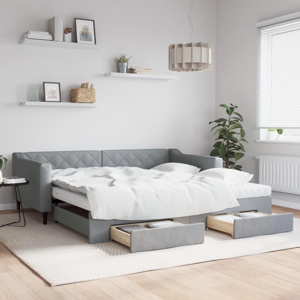 Daybed Med Udtræk Skuffer 100x200 Stof Lysegrå - Boligcenter Daybed  - 8720845466213