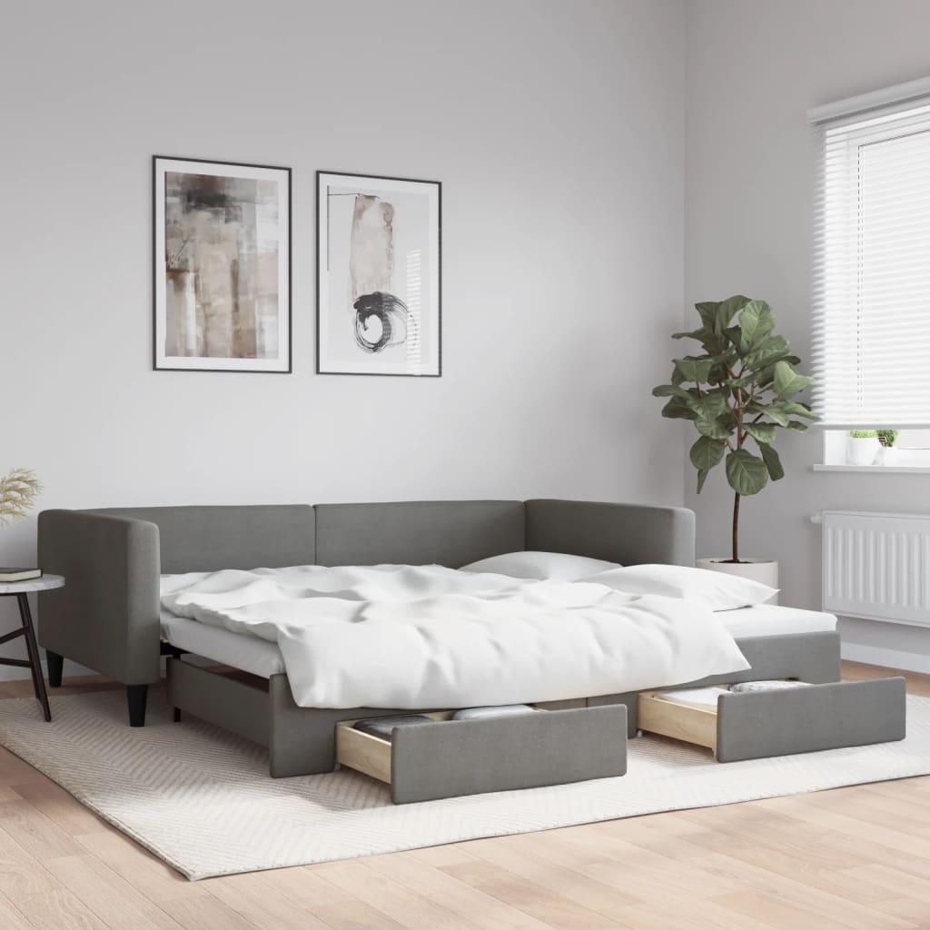Daybed Med Udtræk Skuffer 100x200 Stof Mørkegrå - Boligcenter Daybed  - 8720845466220