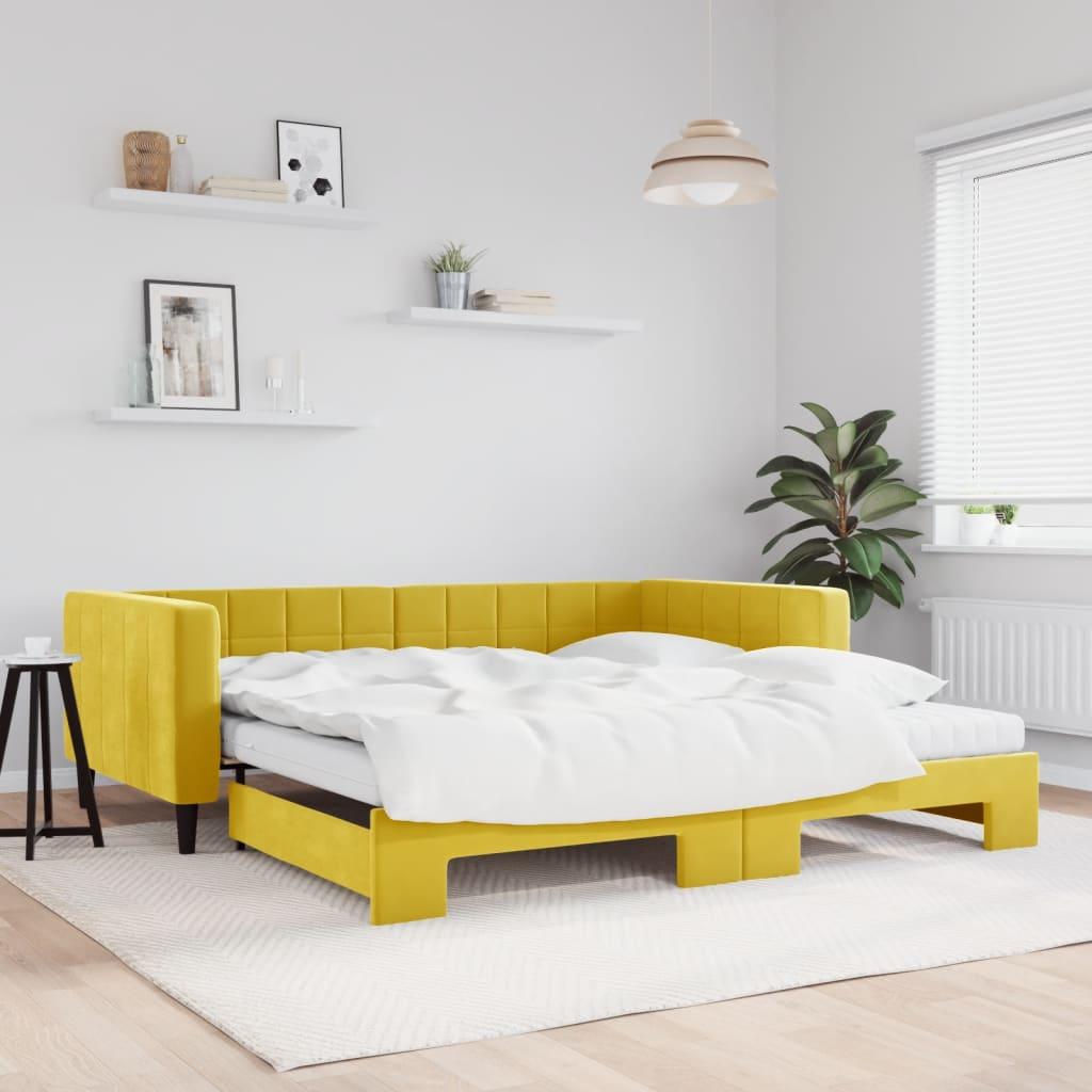 Daybed Med Udtræk Madras 100x200 Velour Gul - Boligcenter Daybed  - 8720845463397