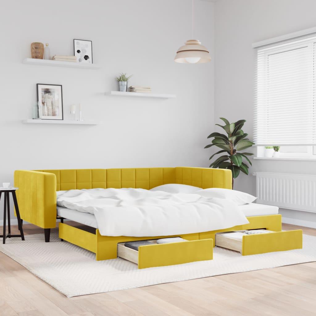 Daybed Med Udtræk Skuffer 100x200 Velour Gul - Boligcenter Daybed  - 8720845461492