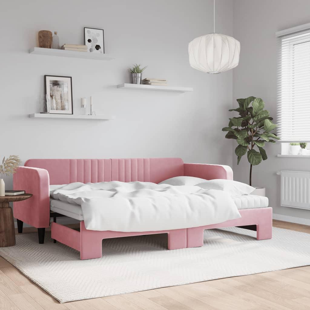 Daybed Med Udtræk Madras 80x200 Velour Lyserød - Boligcenter Daybed  - 8720845471613