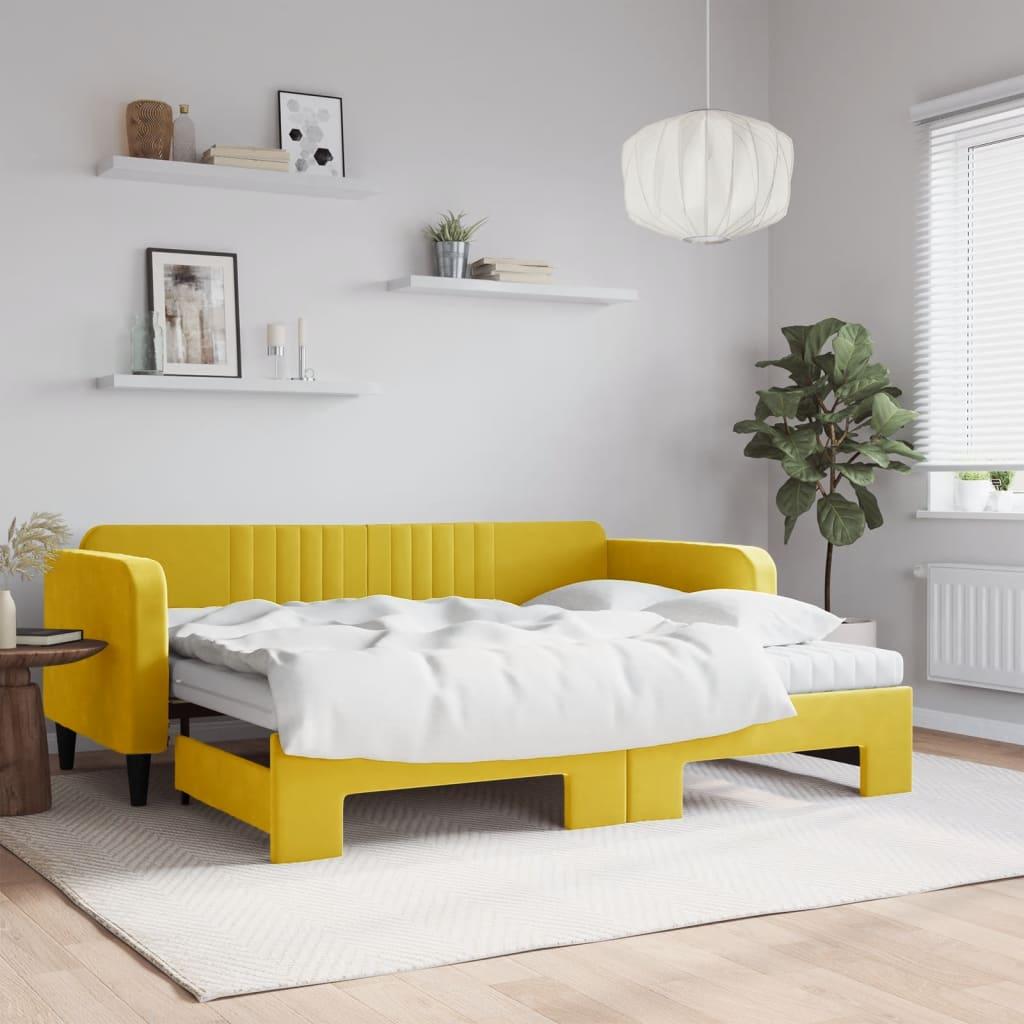 Daybed Med Udtræk Madras 90x200 Velour Gul - Boligcenter Daybed  - 8720845471705