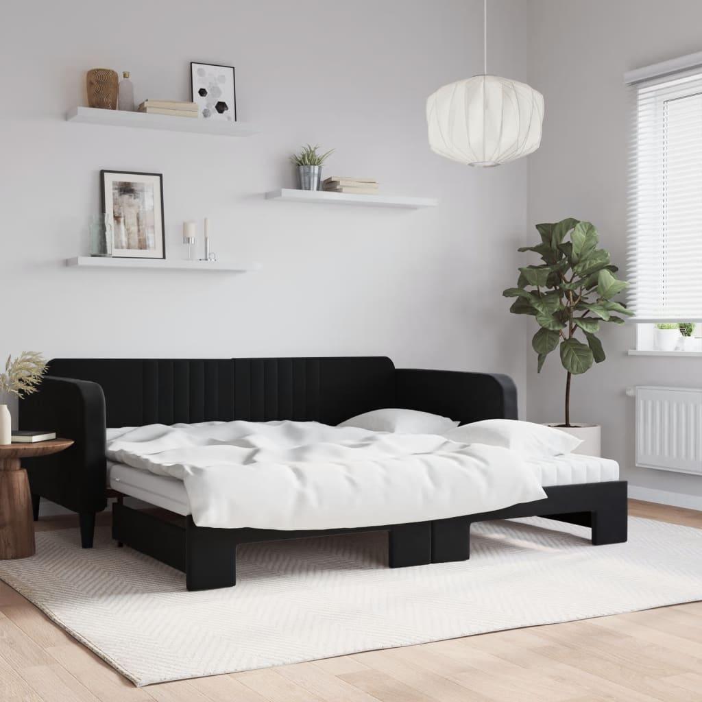 Sort Daybed Med Udtræk Madras 100x200 Velour - Boligcenter Daybed  - 8720845471767