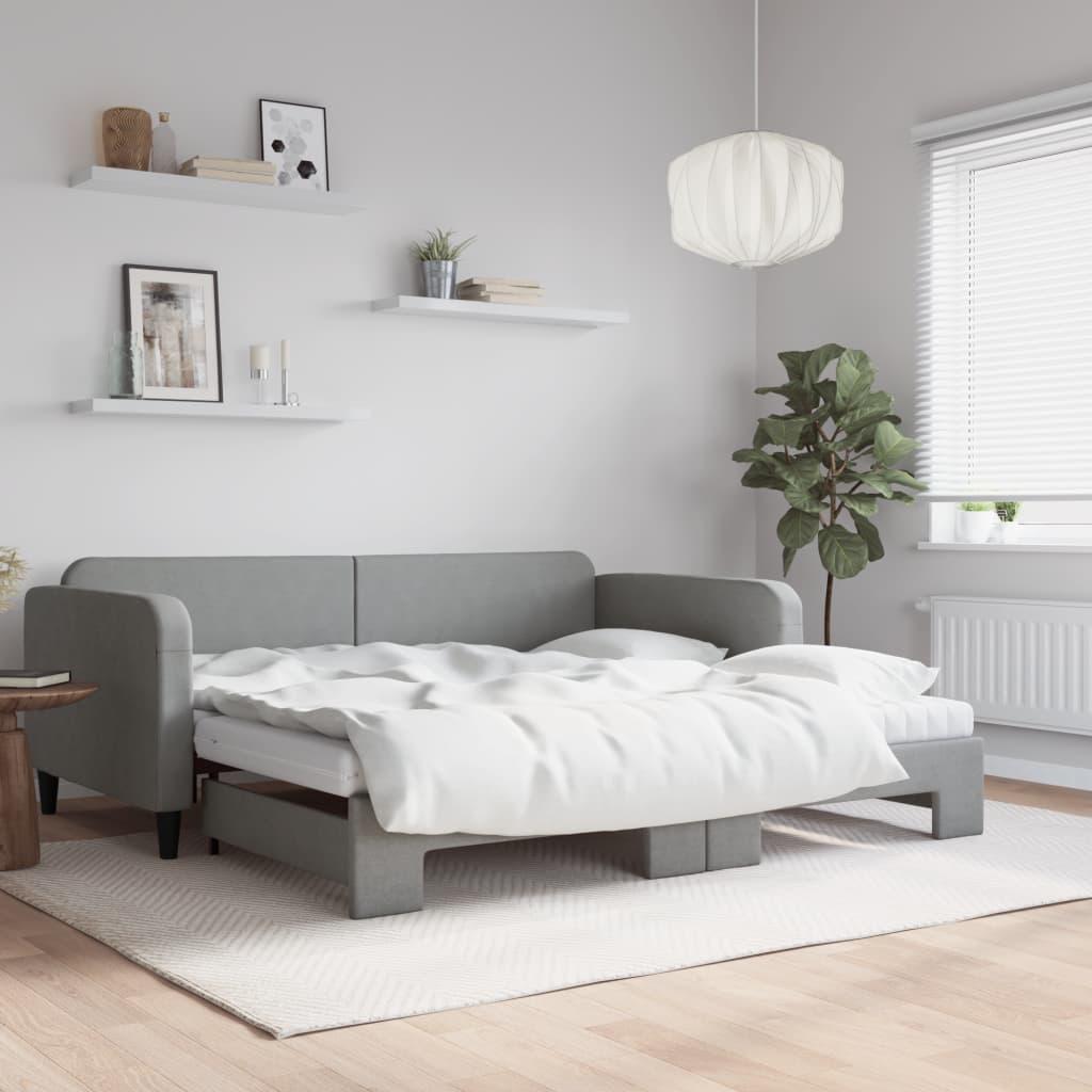 Daybed Med Udtræk Madras 100x200 Stof Lysegrå - Boligcenter Daybed  - 8720845465858