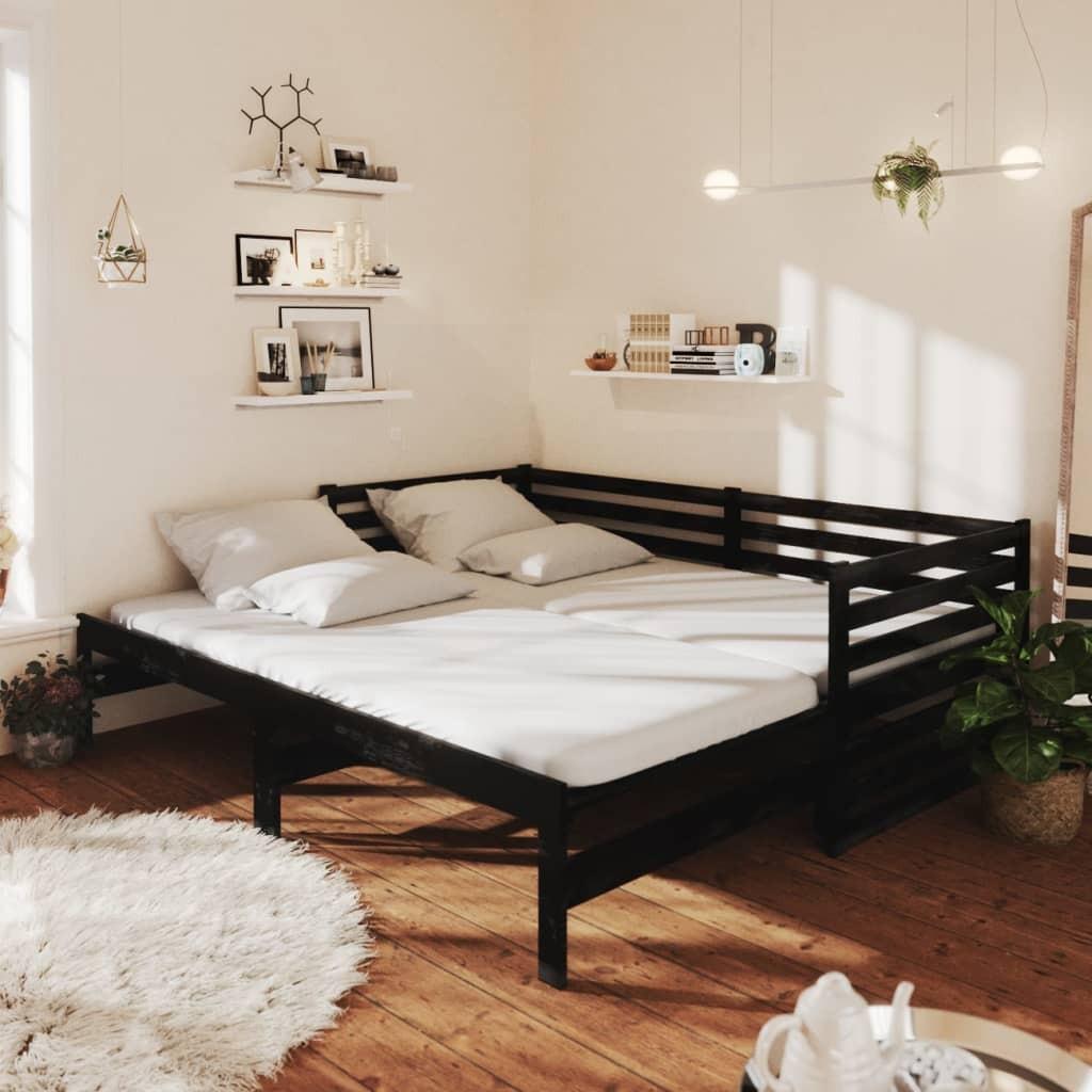 Sort Daybed Med Udtræk 2x90x200 Massivt Fyrretræ - Boligcenter Daybed  - 8721012233669
