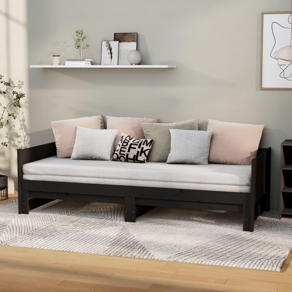 Sort Daybed Med Udtræk 2x80x200 Massivt Fyrretræ - Boligcenter Daybed  - 8721012233638