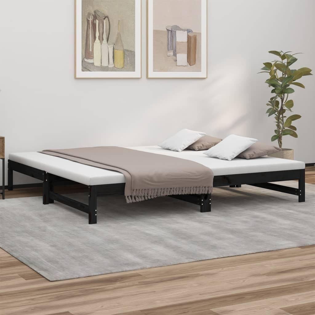 Sort Daybed Med Udtræk 2x100x200 Massivt Fyrretræ - Boligcenter Daybed  - 8720845639037