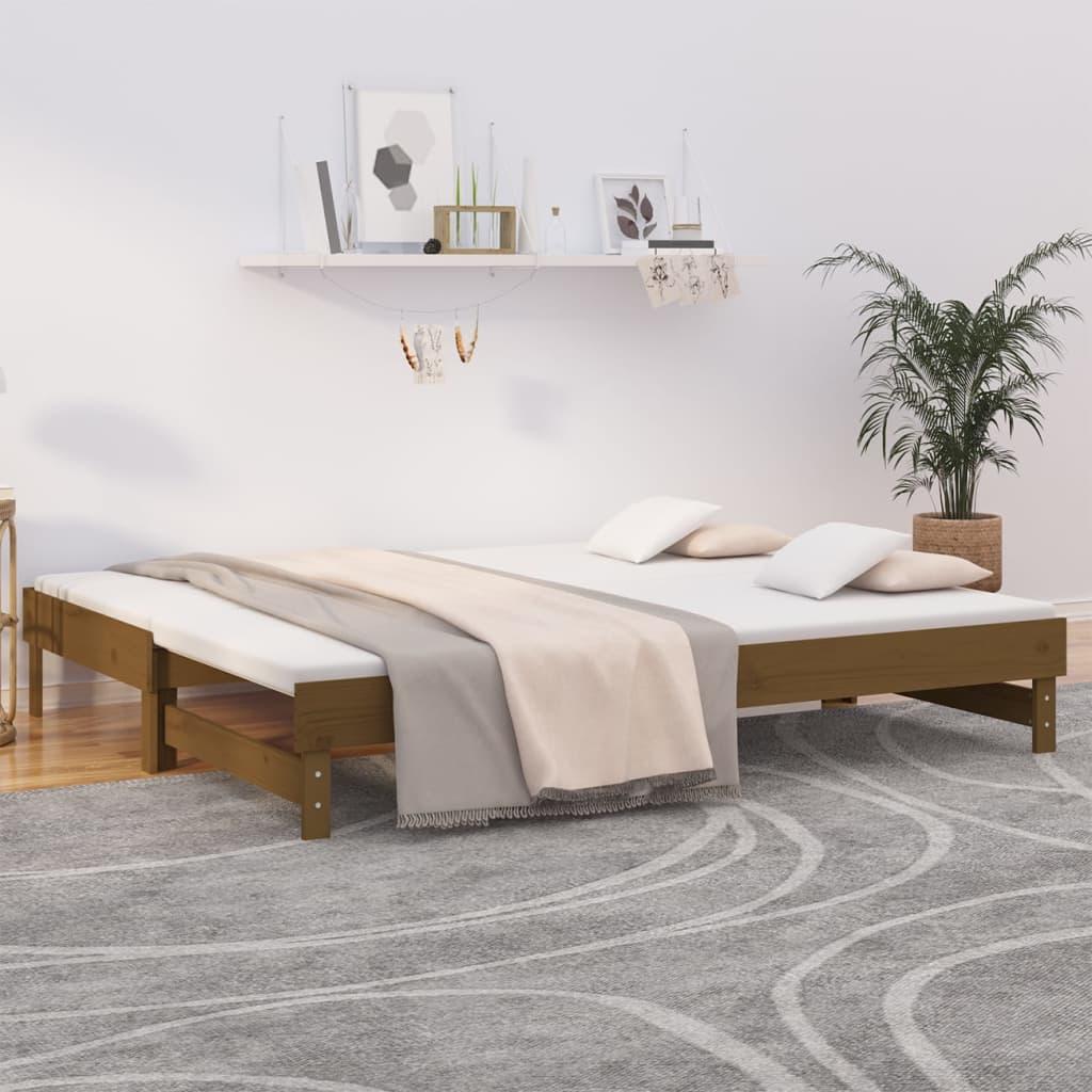 Brun Daybed Med Udtræk 2x80x200 Massivt Fyrretræ Gylden - Boligcenter Daybed  - 8720845639129