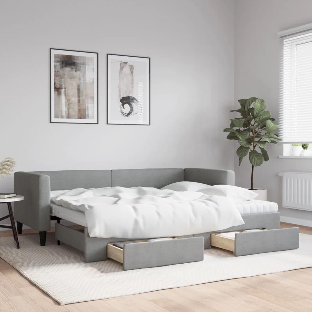 Daybed Med Udtræk Skuffer 80x200 Stof Lysegrå - Boligcenter Daybed  - 8720845469351
