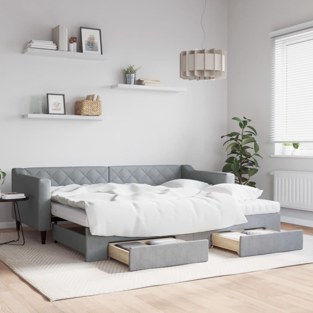 Daybed Med Udtræk Skuffer 90x200 Stof Lysegrå - Boligcenter Daybed  - 8720845469405