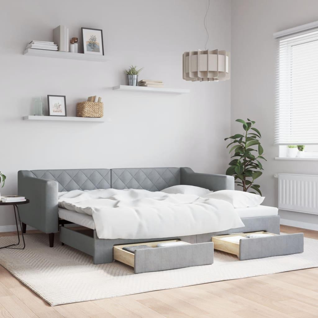 Daybed Med Udtræk Skuffer 90x190 Stof Lysegrå - Boligcenter Daybed  - 8720845470548