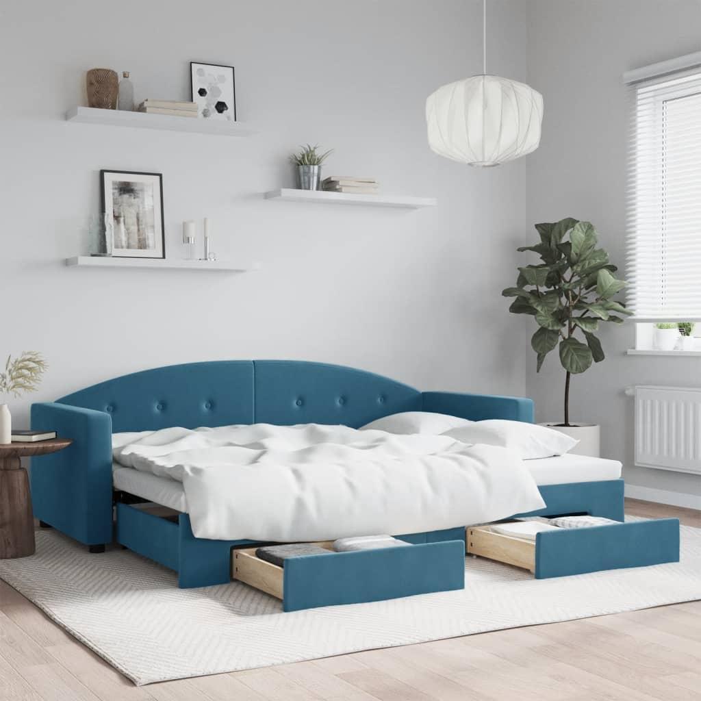 Daybed Med Udtræk Skuffer 80x200 Stof Blå - Boligcenter Daybed  - 8720845467159