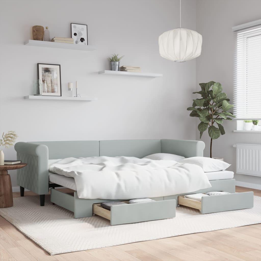 Daybed Med Udtræk Skuffer 80x200 Velour Lysegrå - Boligcenter Daybed  - 8720845472061