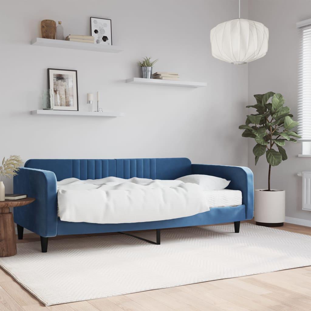 Daybed Med Madras 100x200 Velour Blå - Daybed  - 8720845464196