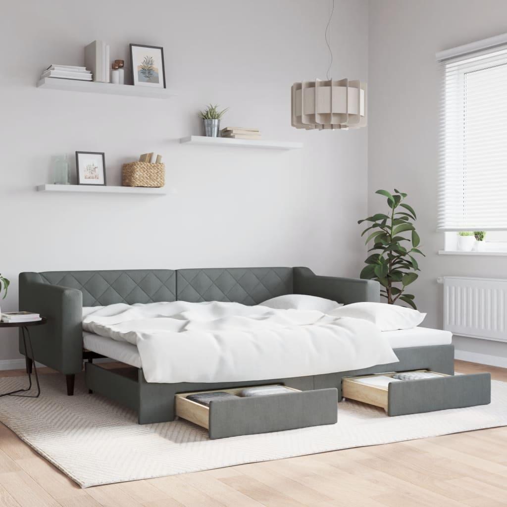 Daybed Med Udtræk Skuffer 90x200 Stof Mørkegrå - Daybed  - 8720845459895