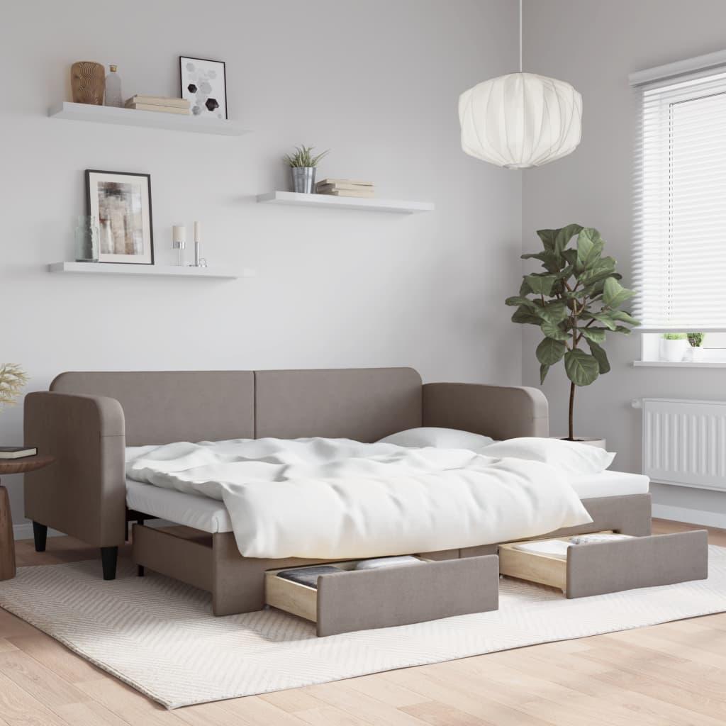 Daybed Med Udtræk Skuffer 80x200 Stof Gråbrun - Daybed  - 8720845462420