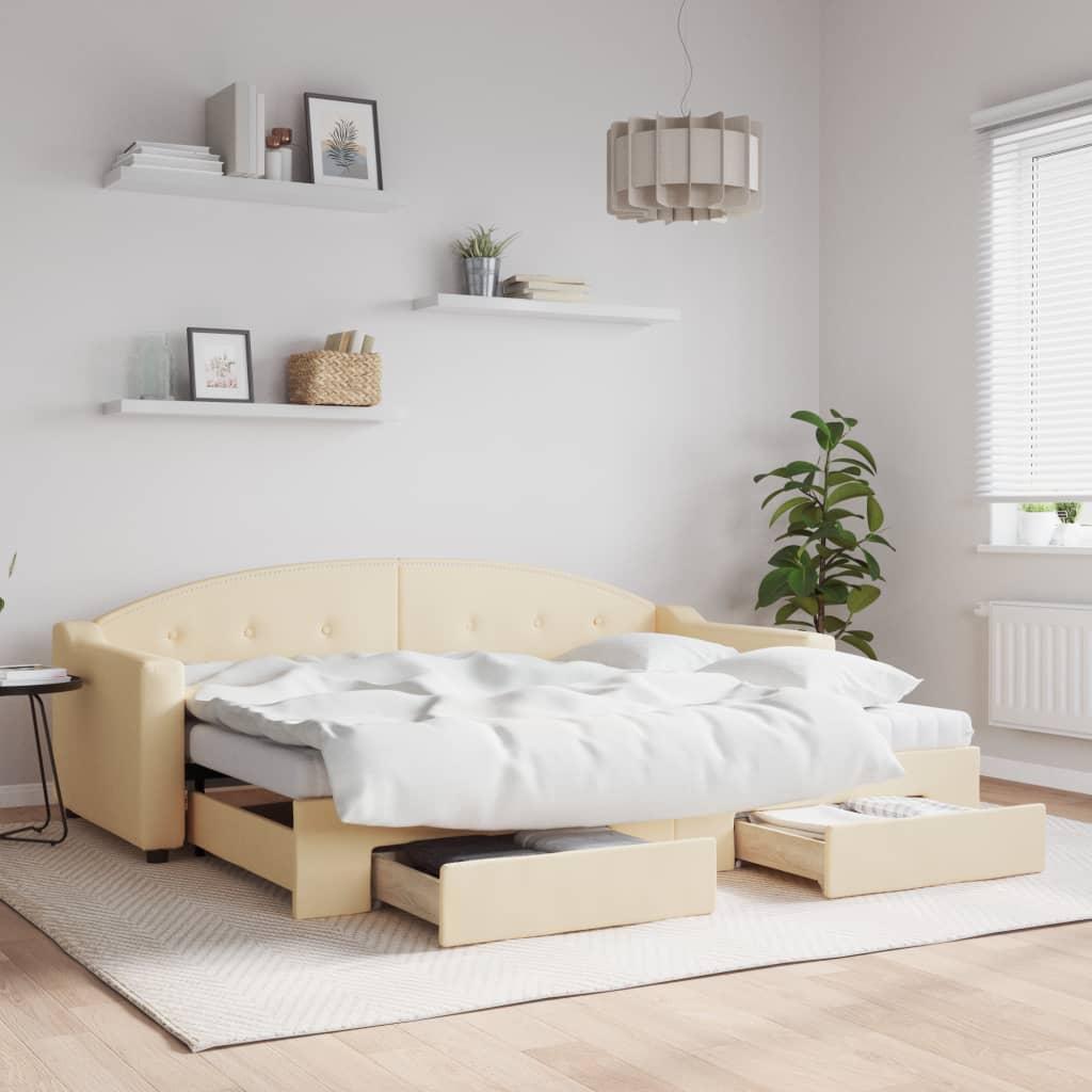 Daybed Med Udtræk Skuffer 80x200 Stof Cremefarvet - Daybed  - 8720845469399