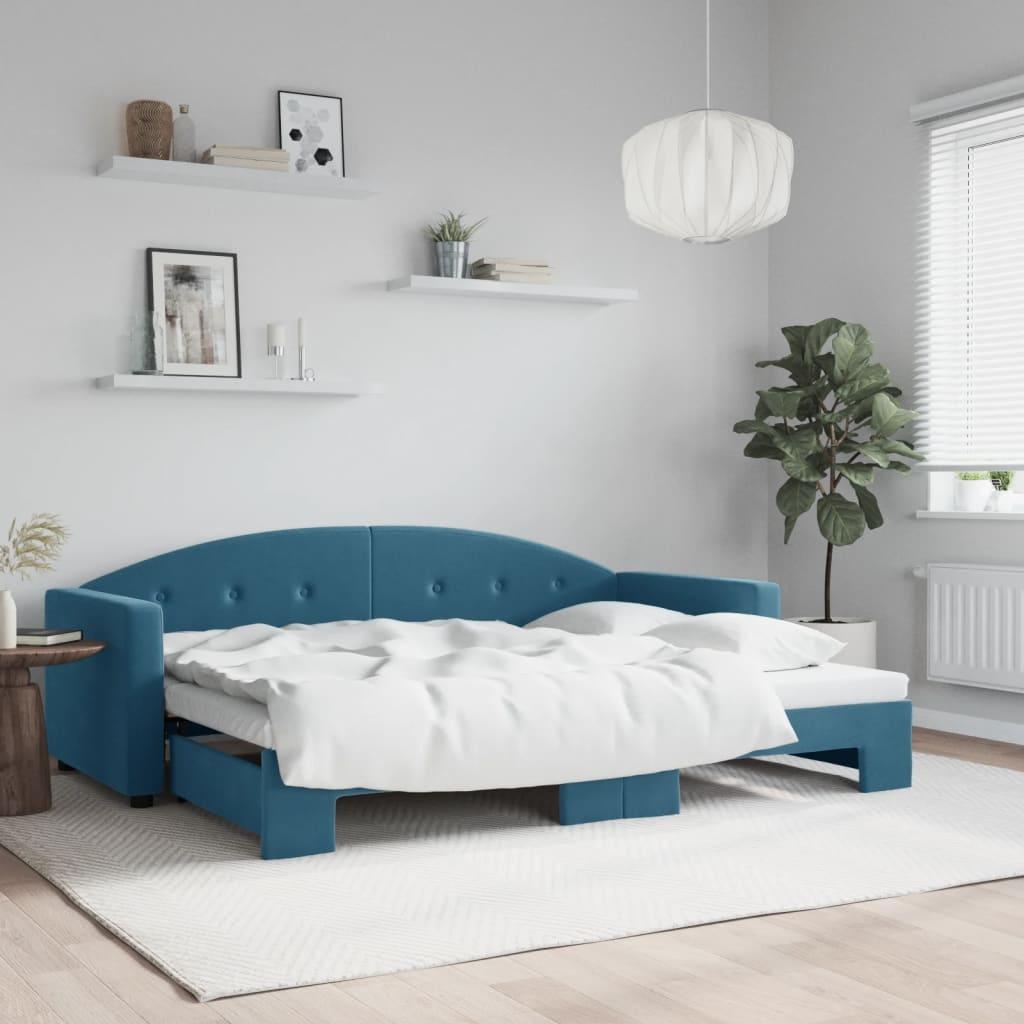 Daybed Med Udtræk 80x200 Velour Blå - Daybed  - 8720845466671