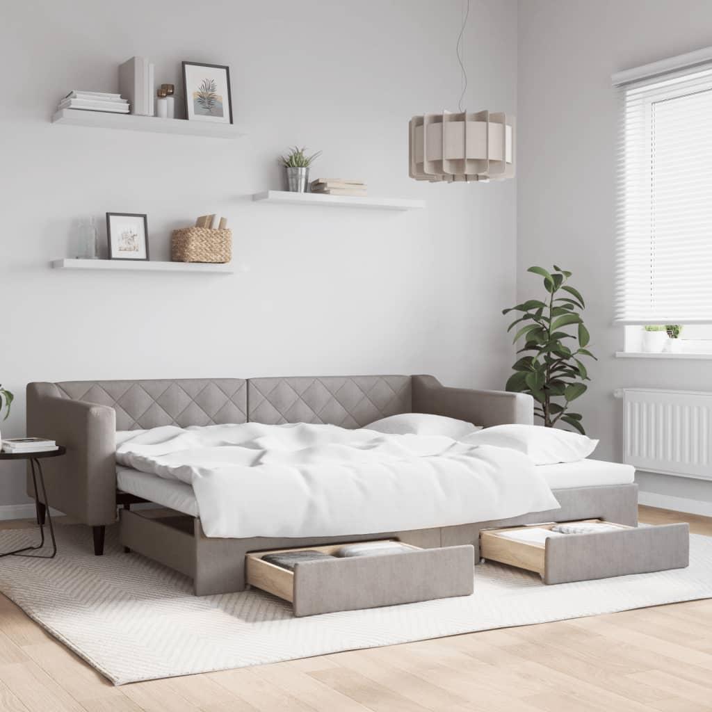 Daybed Med Udtræk Skuffer 90x200 Stof Gråbrun - Daybed  - 8720845468576