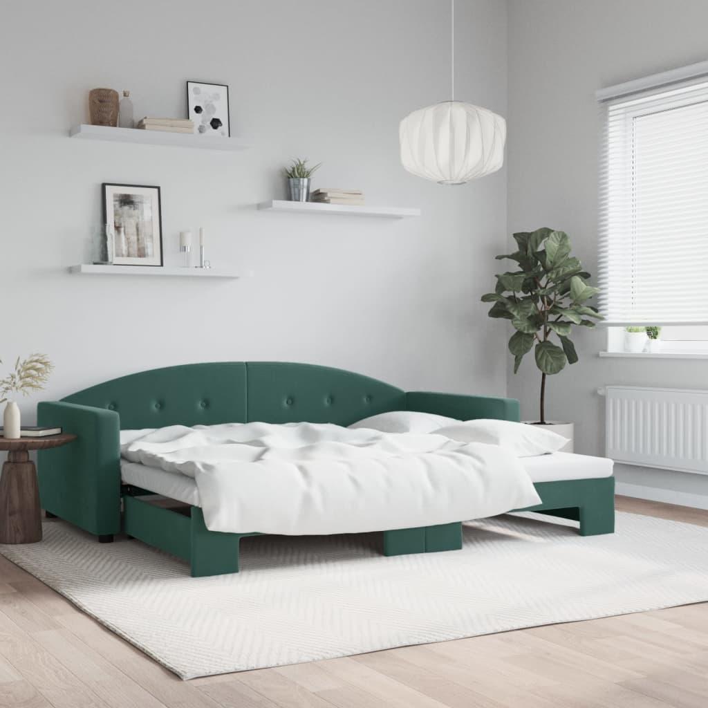 Grøn Daybed Med Udtræk 90x200 Velour Mørke - Daybed  - 8720845466770