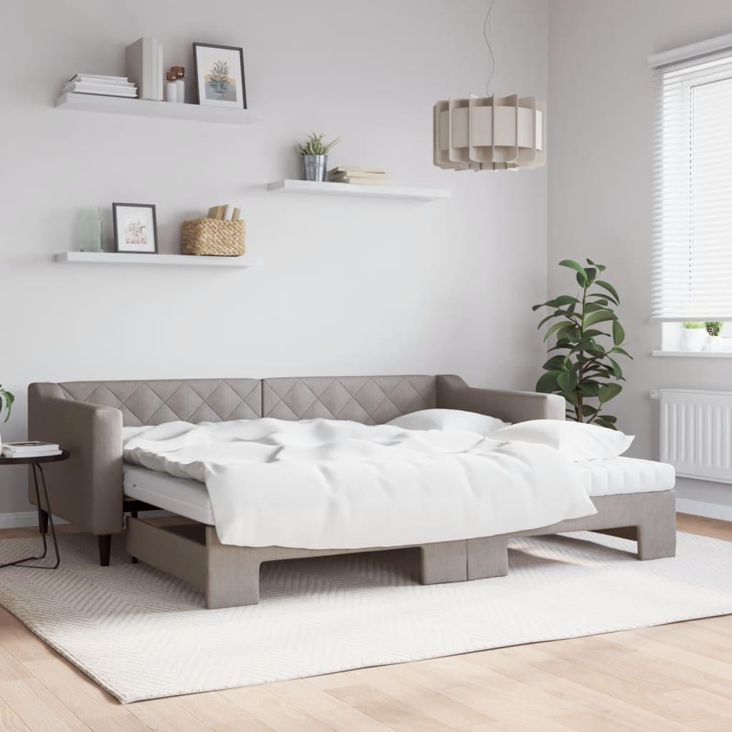 Daybed Med Udtræk Madras 90x200 Stof Gråbrun - Daybed  - 8720845468217