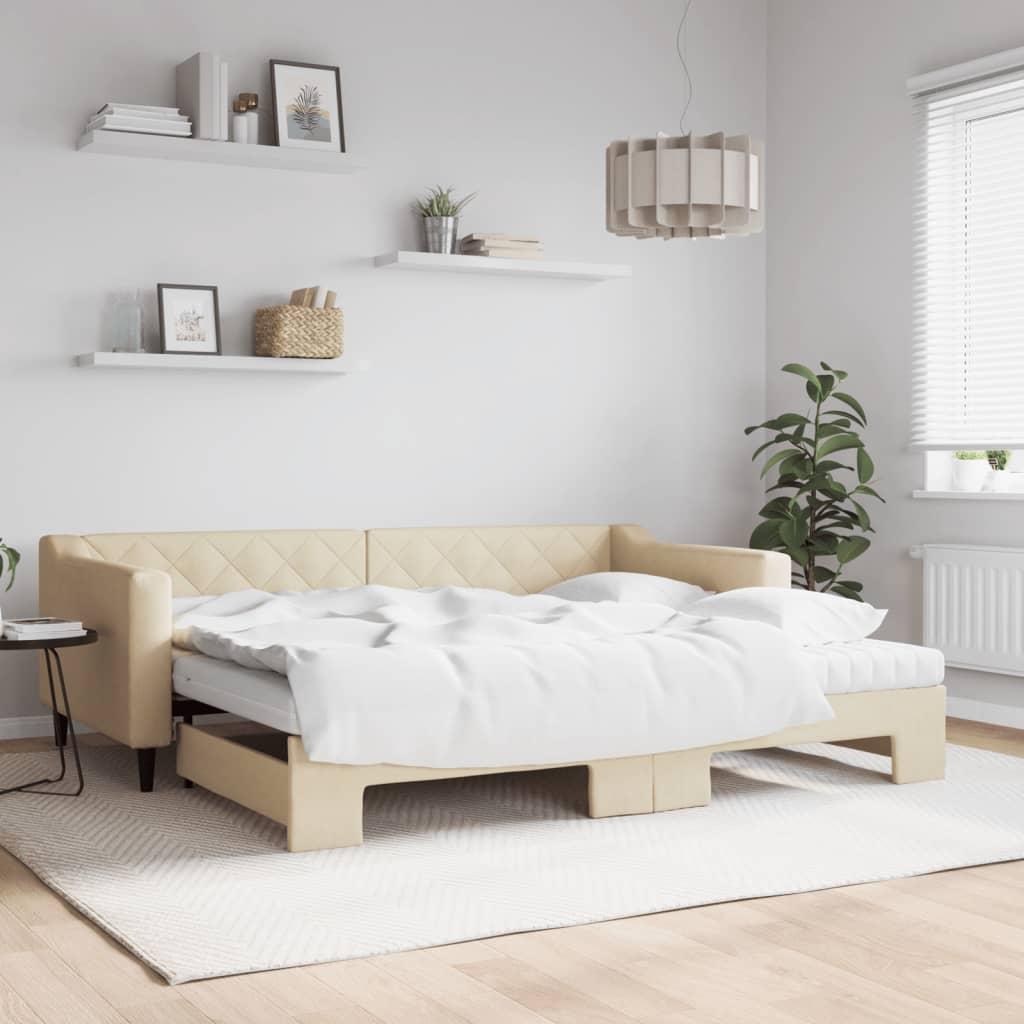 Daybed Med Udtræk Madras 90x200 Stof Cremefarvet - Daybed  - 8720845462123