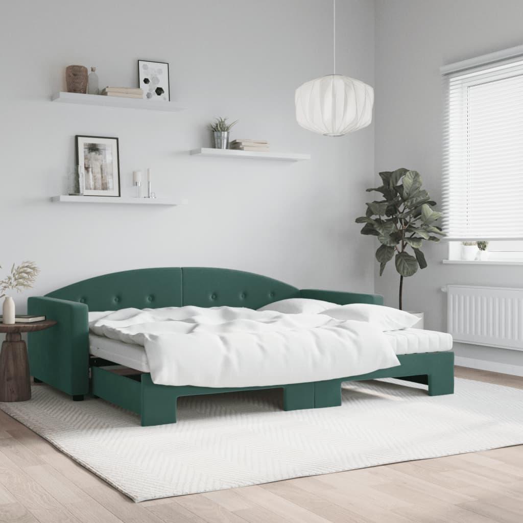 Grøn Daybed Med Udtræk Madras 90x200 Velour Mørke - Daybed  - 8720845467012