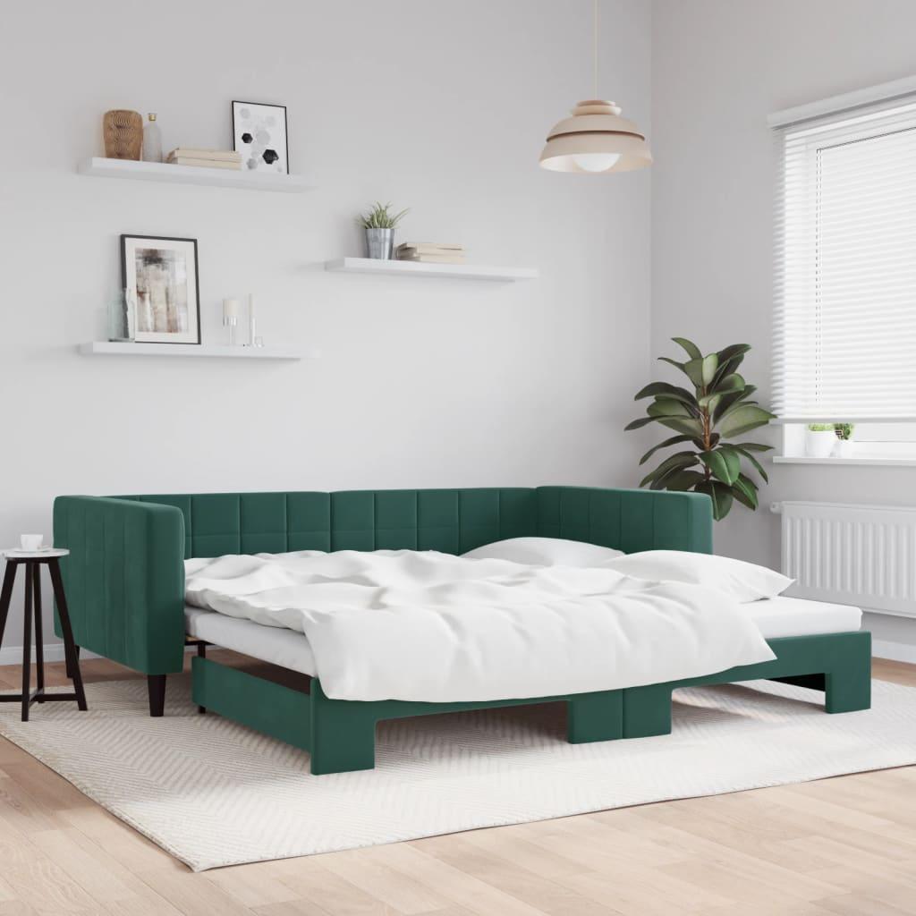 Grøn Daybed Med Udtræk 100x200 Velour Mørke - Daybed  - 8720845466848