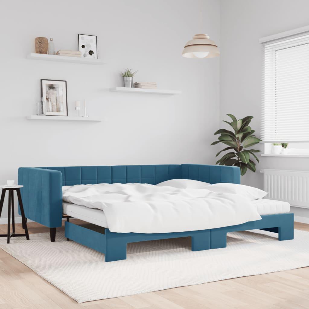 Daybed Med Udtræk Madras 100x200 Velour Blå - Daybed  - 8720845464677