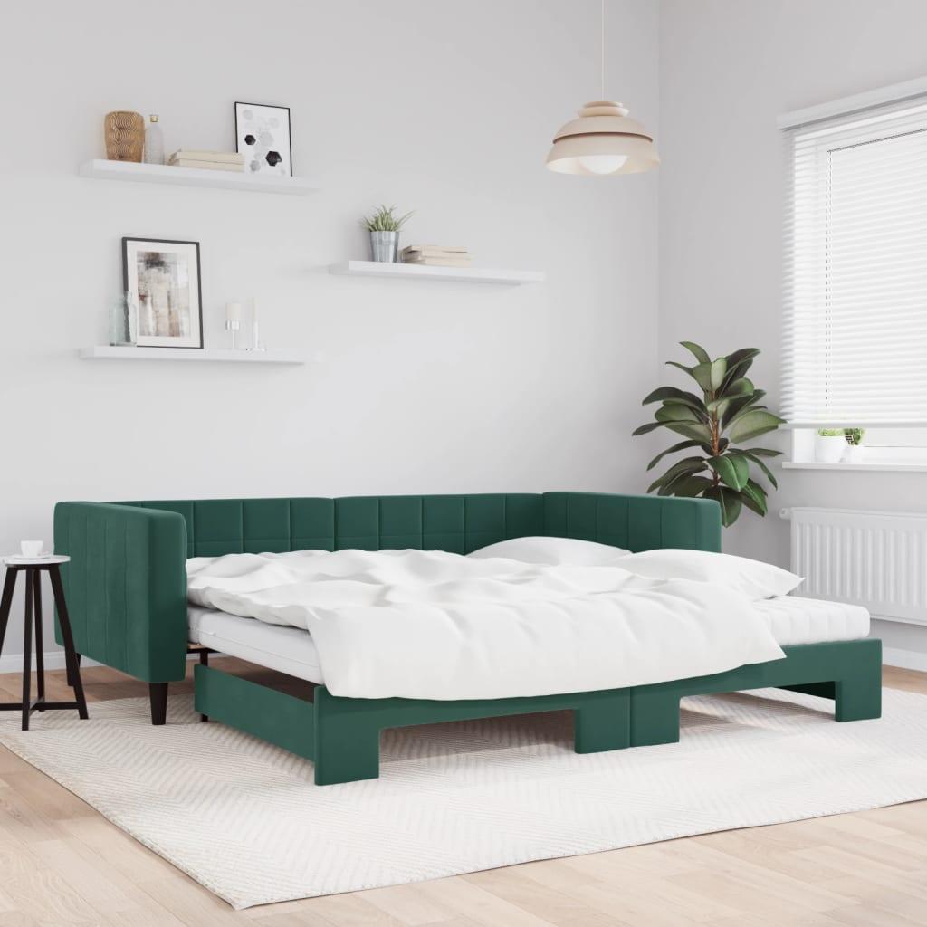 Grøn Daybed Med Udtræk Madras 100x200 Velour Mørke - Daybed  - 8720845467081