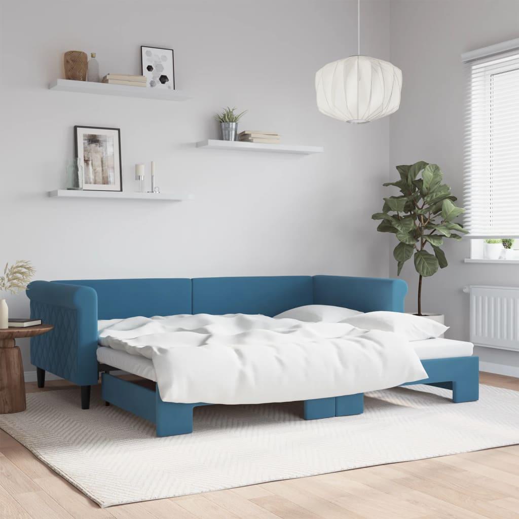 Daybed Med Udtræk 90x200 Velour Blå - Daybed  - 8720845466749