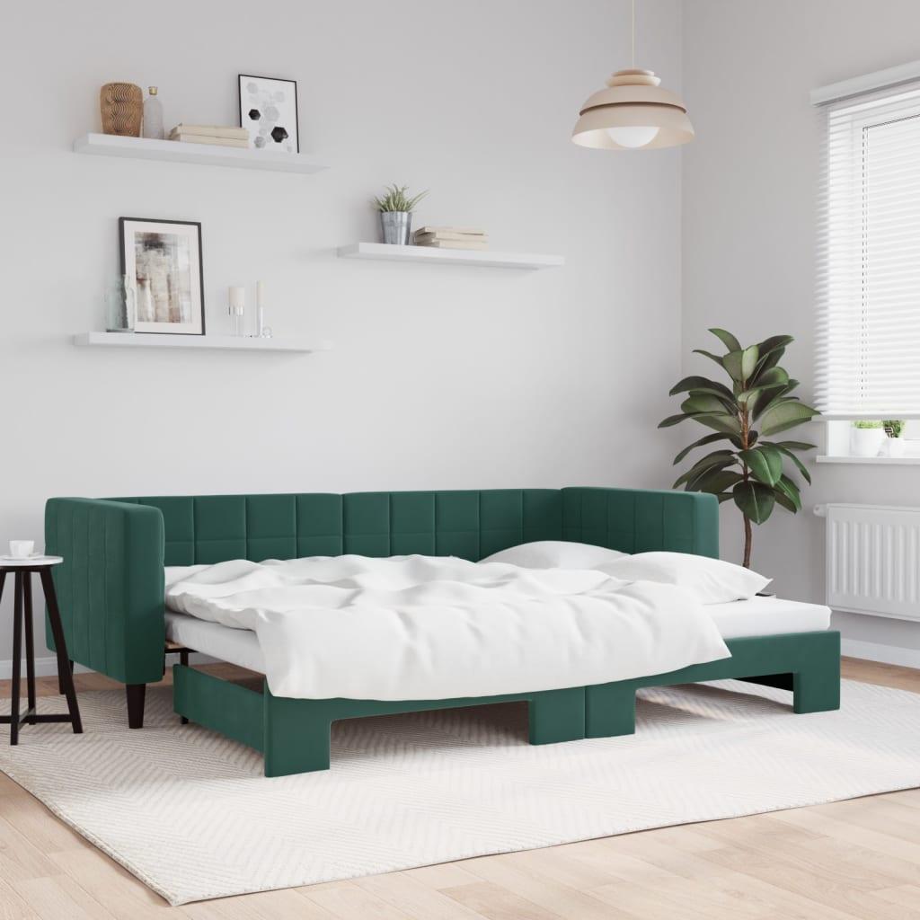 Grøn Daybed Med Udtræk 80x200 Velour Mørke - Daybed  - 8720845471361