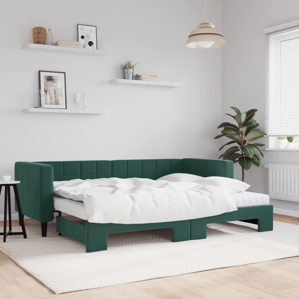 Grøn Daybed Med Udtræk Madras 80x200 Velour Mørke - Daybed  - 8720845471606