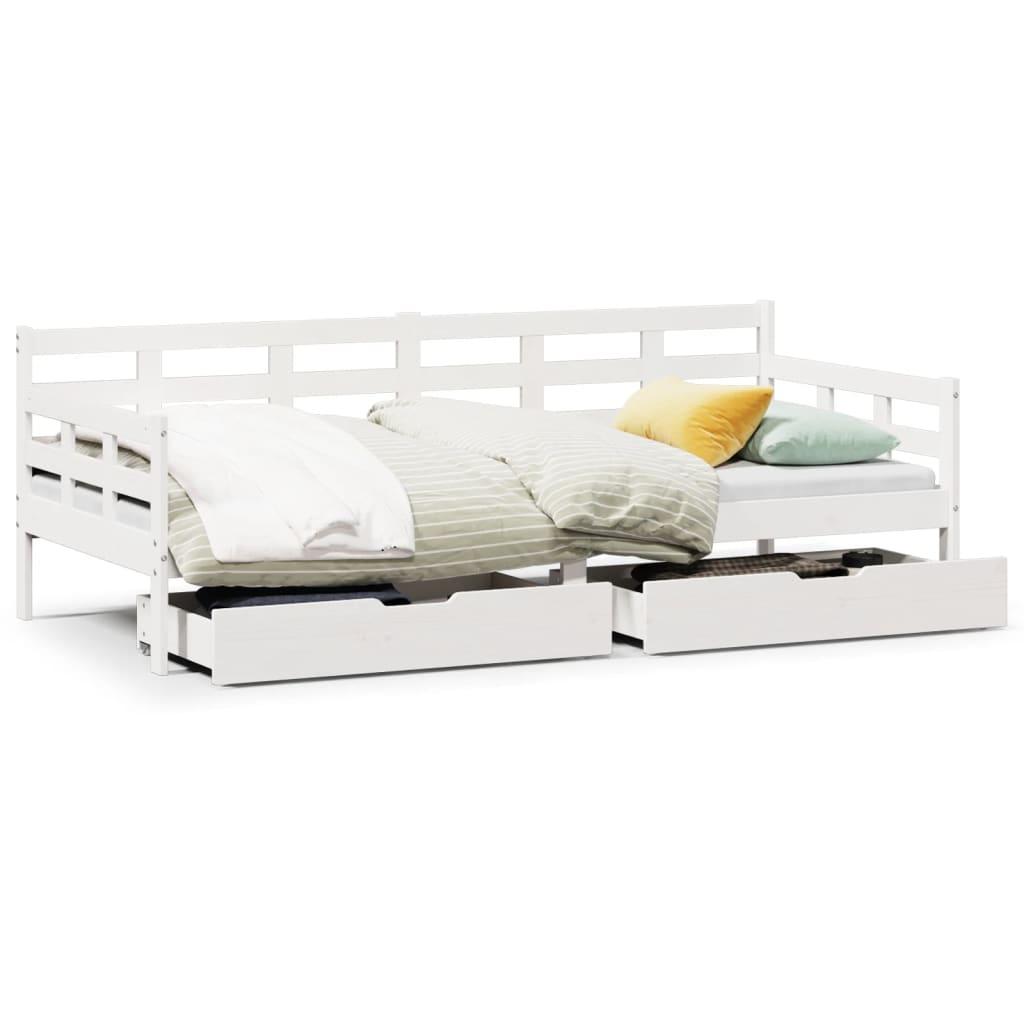 Hvid Daybed Med Skuffer 90x190 Massivt Fyrretræ - Daybed  - 8721102945083
