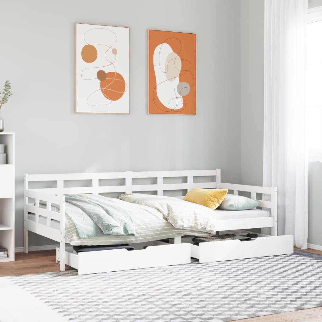 Hvid Daybed Med Skuffer 90x200 Massivt Fyrretræ - Daybed  - 8721102945045
