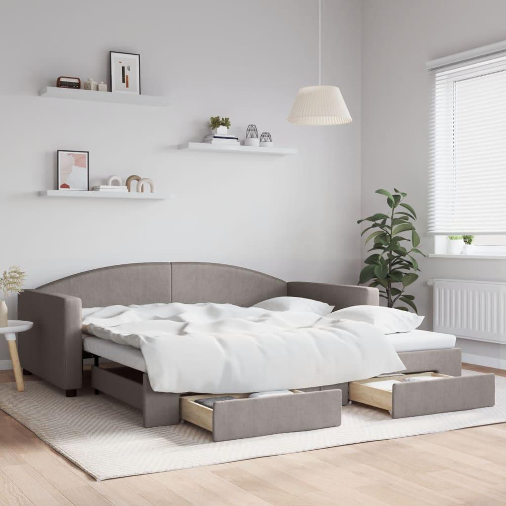 Daybed Med Udtræk Skuffer 100x200 Stof Gråbrun - Daybed  - 8720845468446
