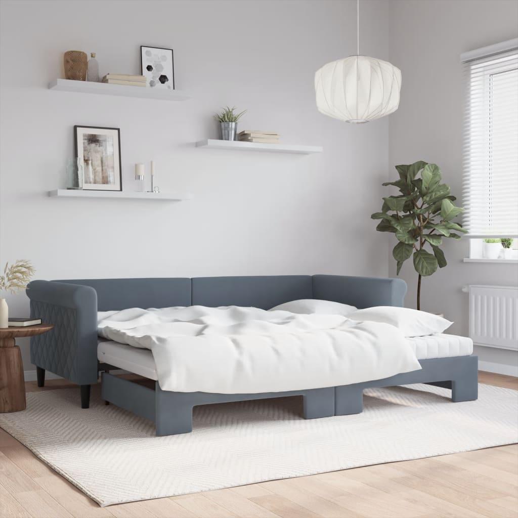 Daybed Med Udtræk Madras 90x200 Velour Mørkegrå - Daybed  - 8720845463281