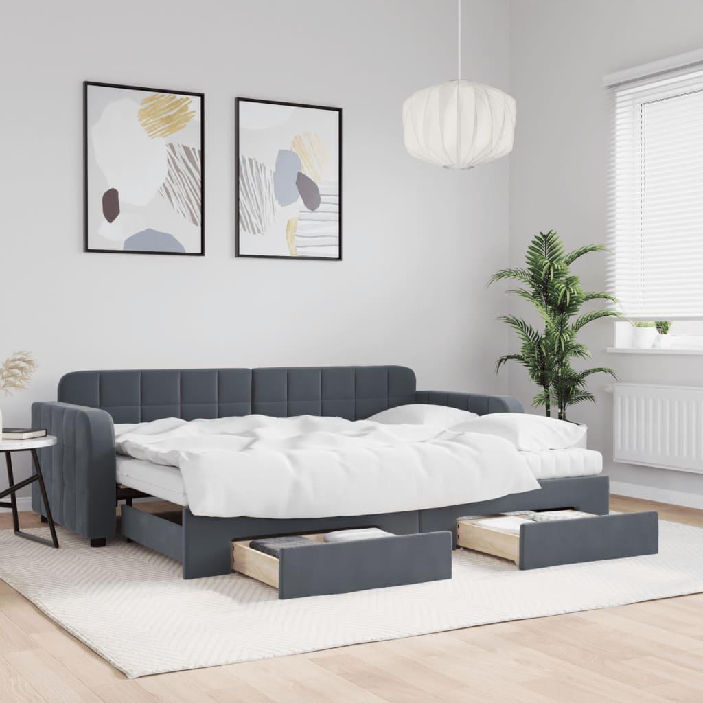 Daybed Med Udtræk Skuffer 80x200 Velour Mørkegrå - Daybed  - 8720845471835