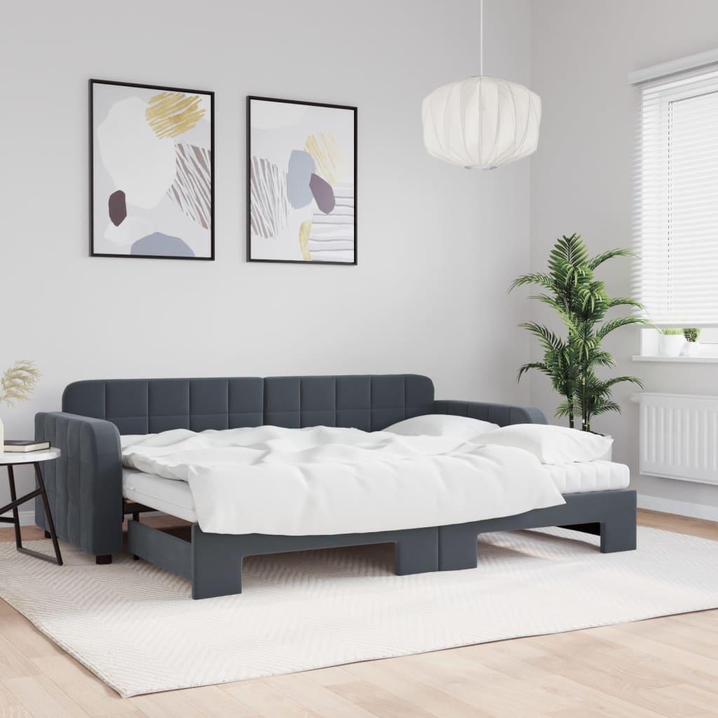 Daybed Med Udtræk Madras 80x200 Velour Mørkegrå - Daybed  - 8720845471590