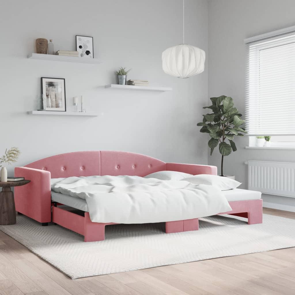 Daybed Med Udtræk 100x200 Velour Lyserød - Daybed  - 8720845466855