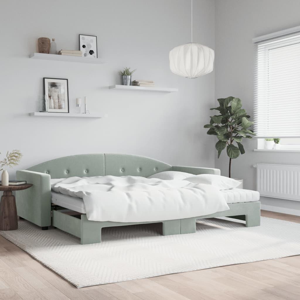 Daybed Med Udtræk Madras 90x190 Velour Lysegrå - Daybed  - 8720845464745