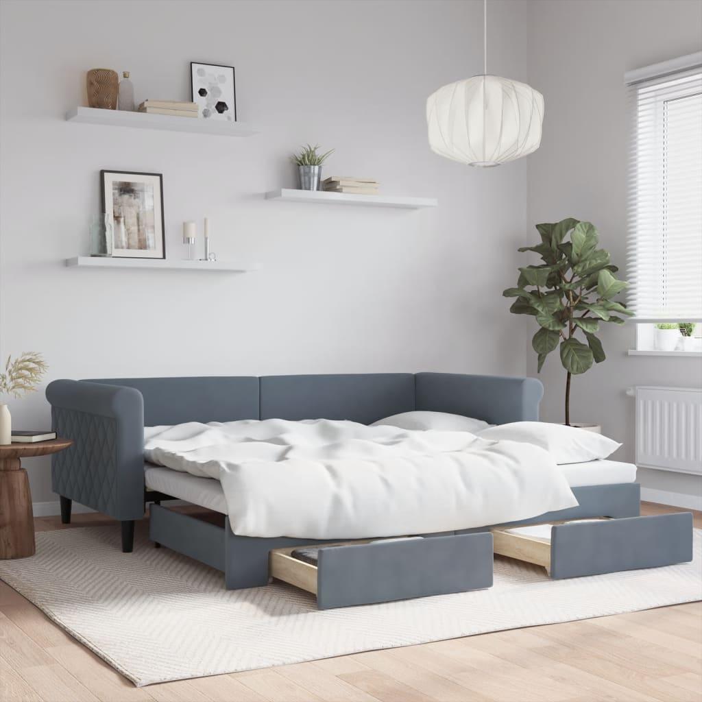 Daybed Med Udtræk Skuffer 90x190 Velour Mørkegrå - Daybed  - 8720845465230